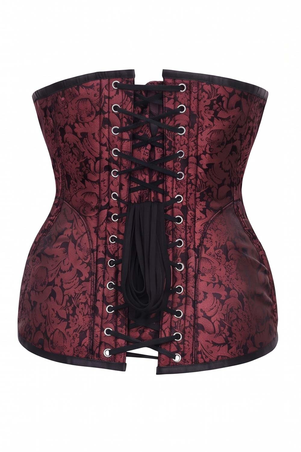ORCHID Underbust Waist-Training Corset in Maroon Brocade by Luxe Noir - back view