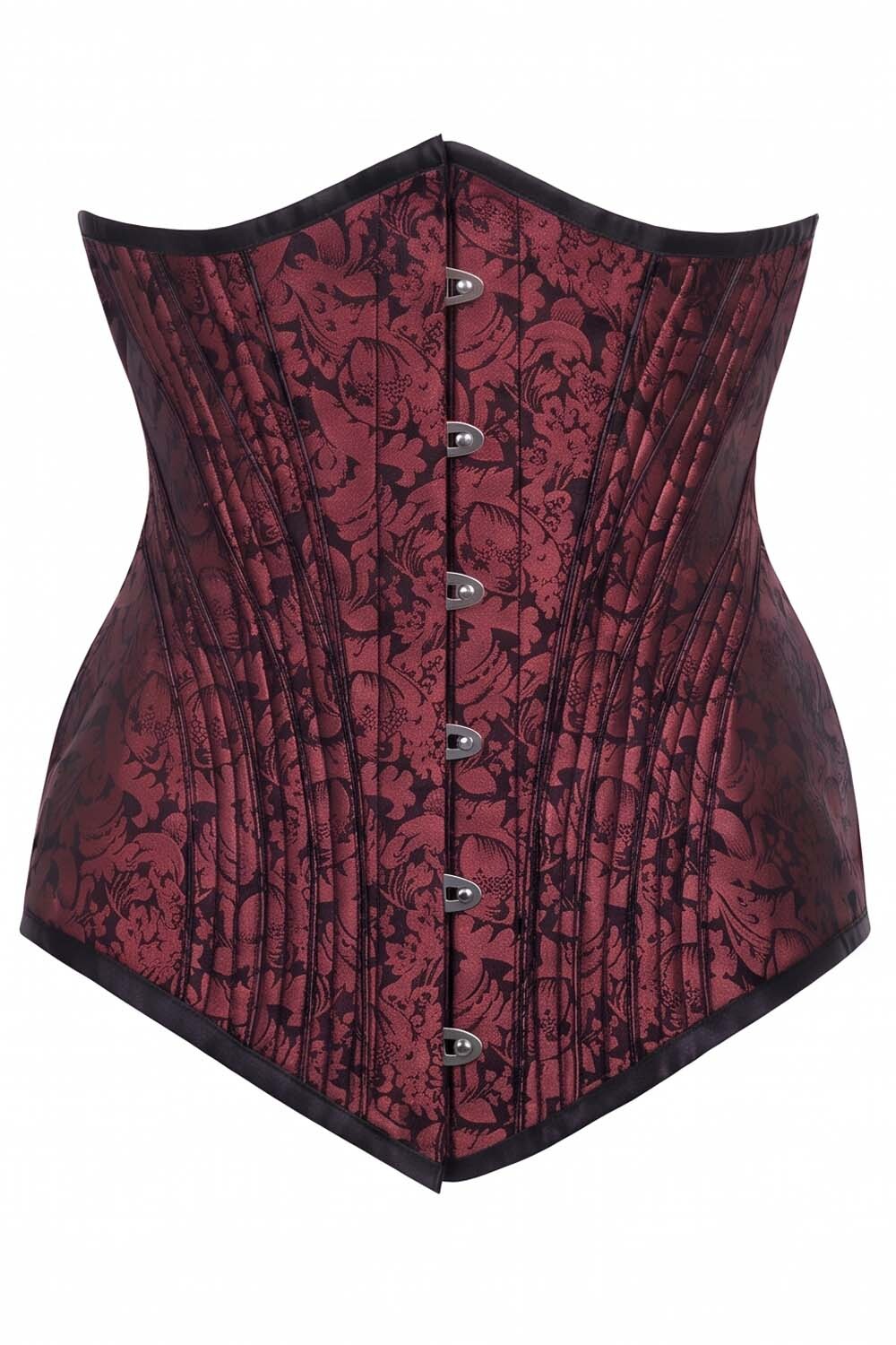 ORCHID Underbust Waist-Training Corset in Maroon Brocade by Luxe Noir - front view