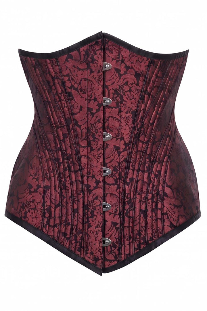 ORCHID Underbust Waist-Training Corset in Maroon Brocade by Luxe Noir - front view