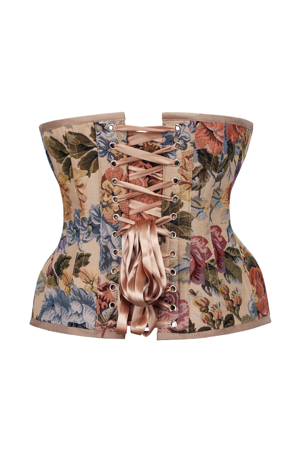 IVY Curvy Underbust Waist-Training Corset in Beige Floral Tapestry Brocade - back view
