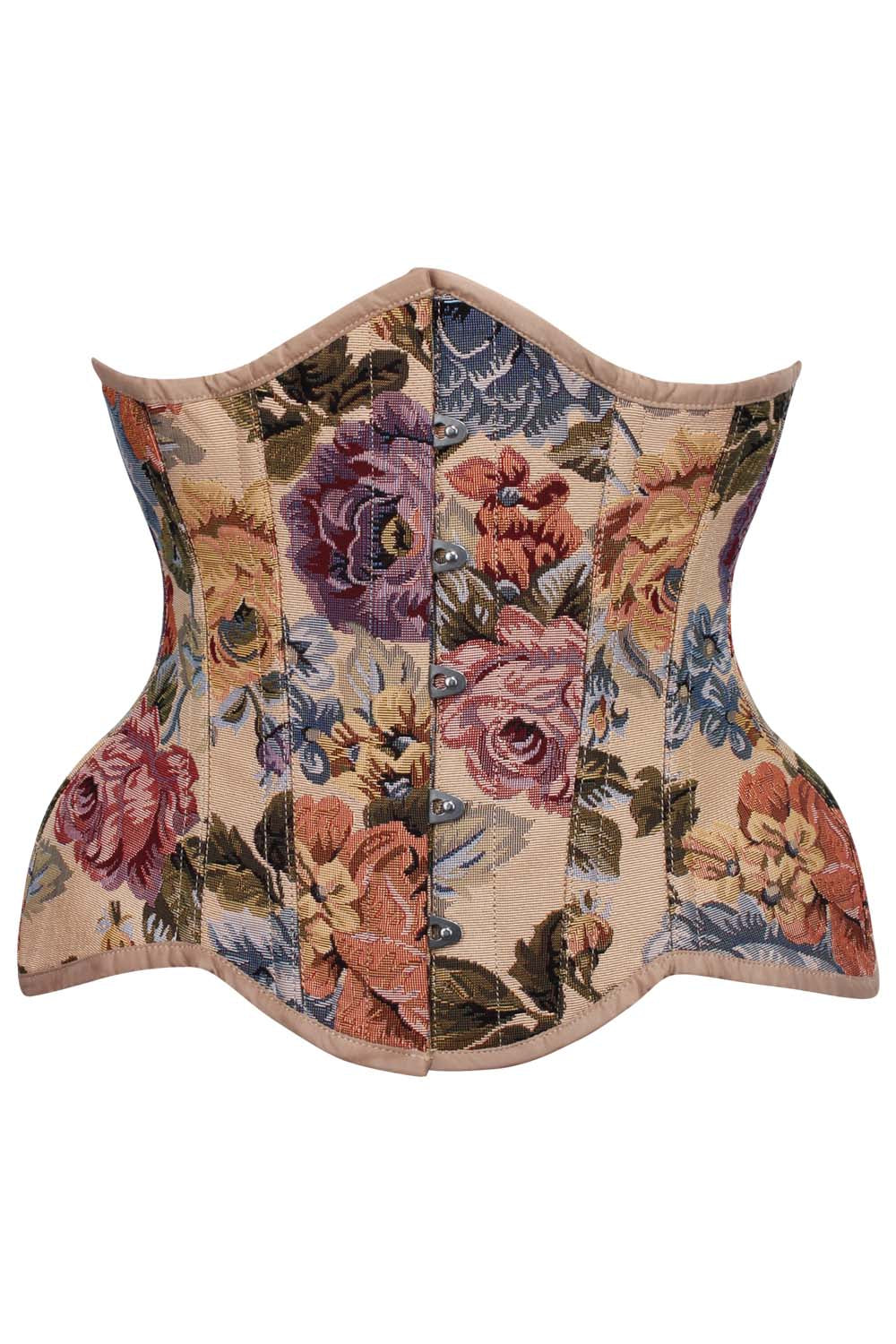 IVY Curvy Underbust Waist-Training Corset in Beige Floral Tapestry Brocade - front view