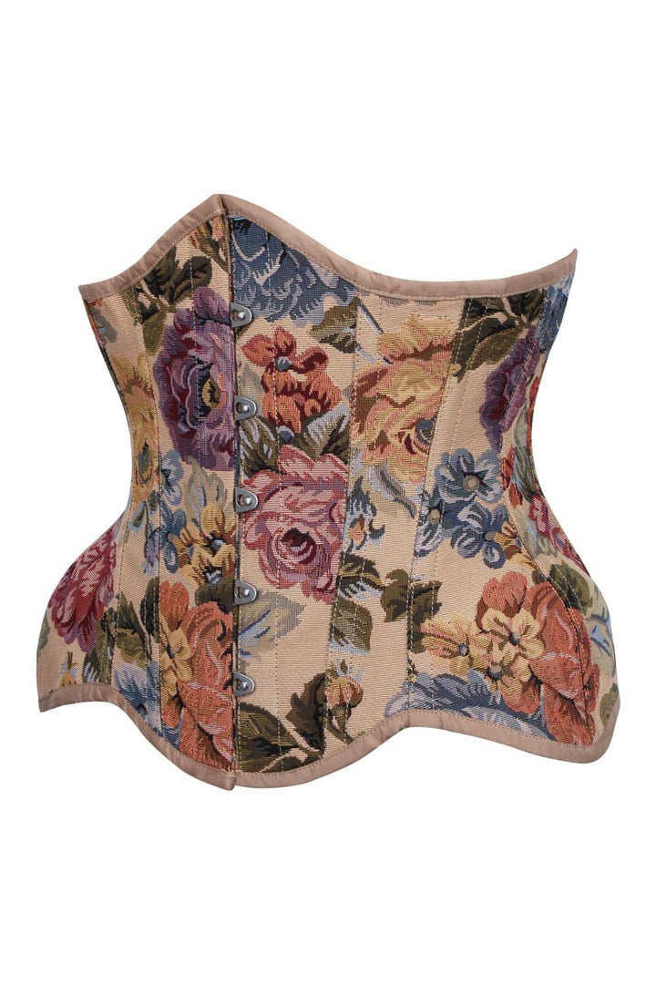 IVY Curvy Underbust Waist-Training Corset in Beige Floral Tapestry Brocade - side view