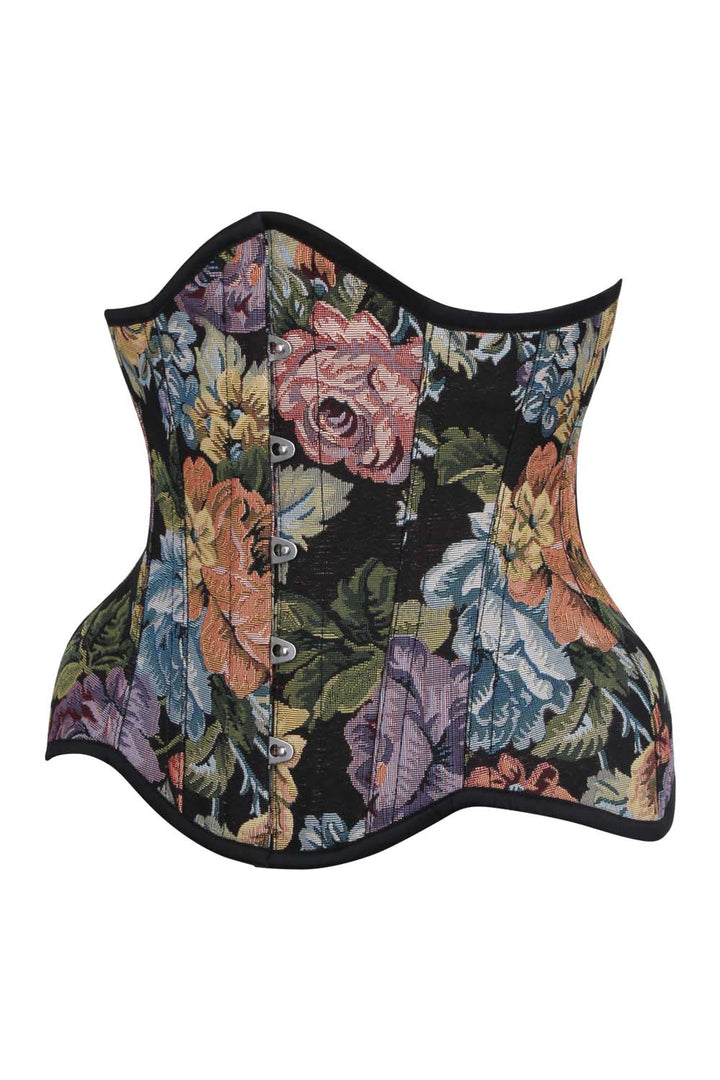 IVY Curvy Underbust Waist-Training Corset in Black Floral Tapestry Brocade - side view