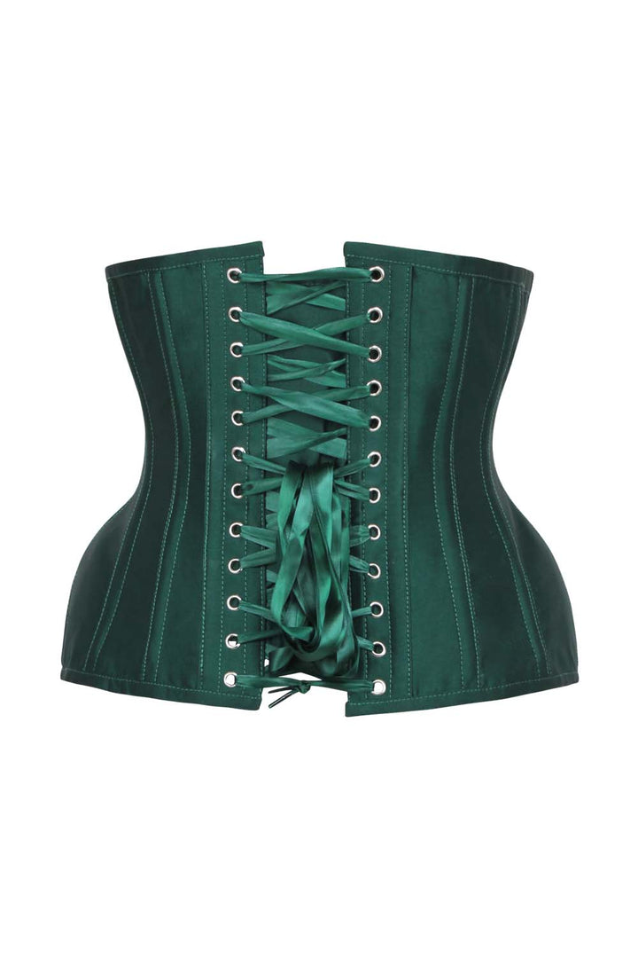 IVY Curvy Underbust Waist-Training Corset in Green Taffeta - back view