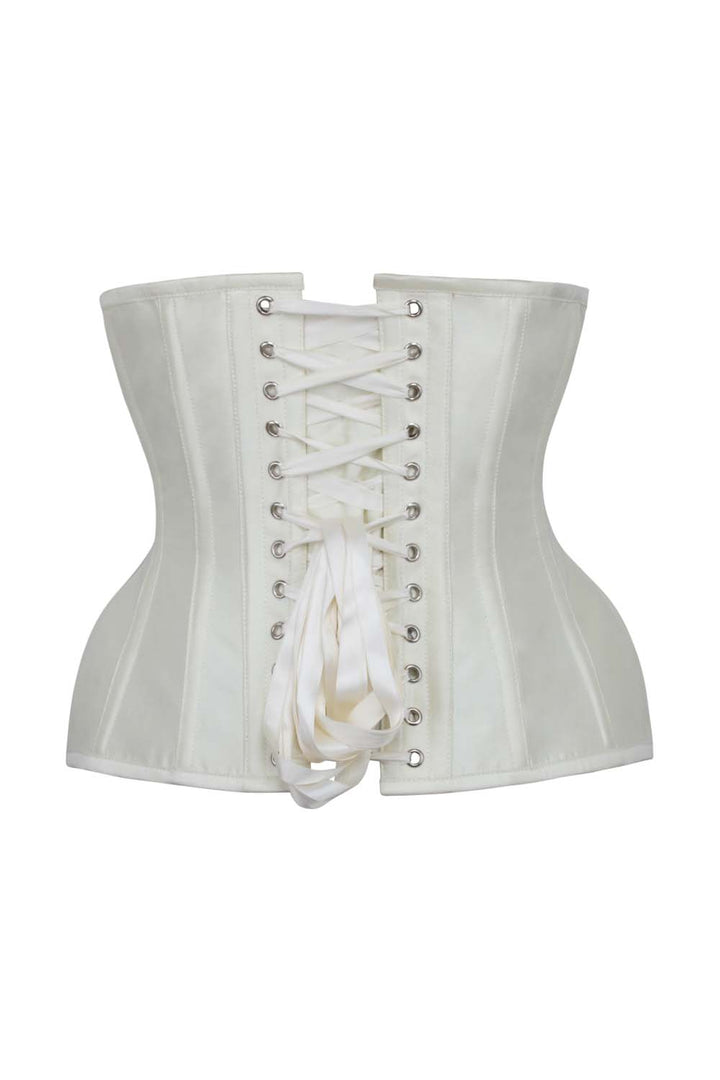 IVY Curvy Underbust Waist-Training Corset in Ivory Taffeta - back view