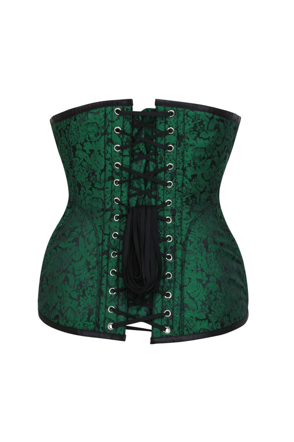 ORCHID Underbust Waist-Training Corset in Green Brocade by Luxe Noir - back view