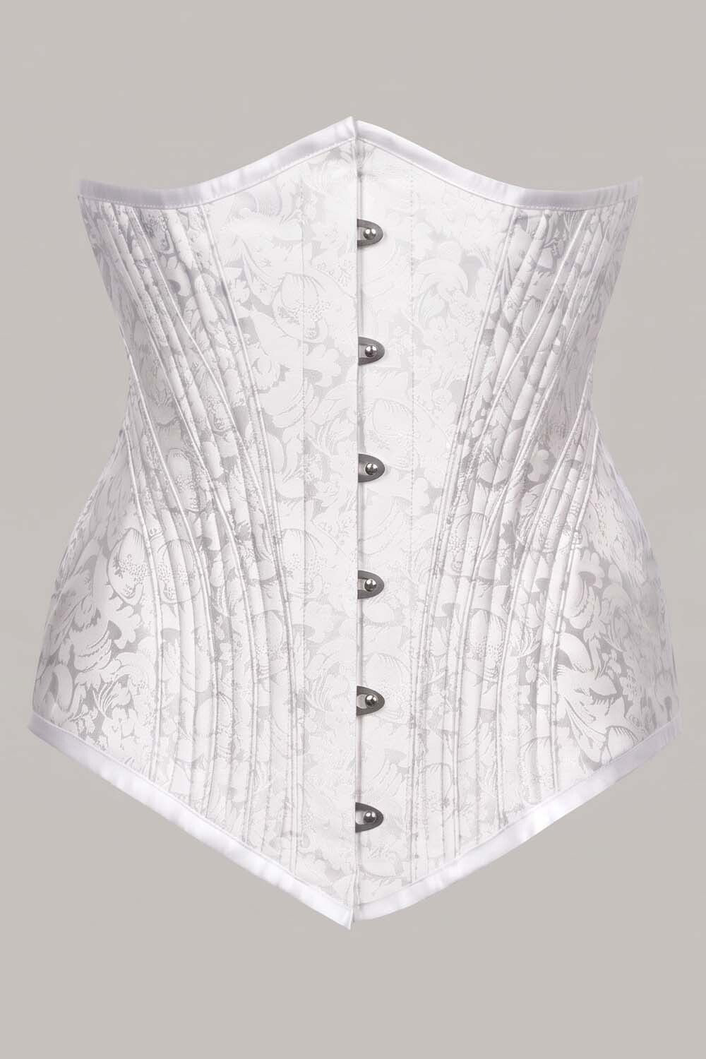 ORCHID Underbust Waist-Training Corset in White Brocade by Luxe Noir - front view