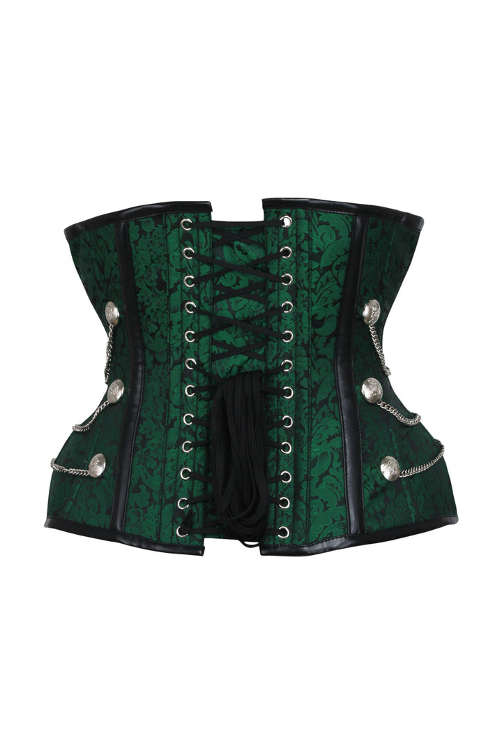 IVY Curvy Underbust Waist-Training Corset in Green Brocade - back view