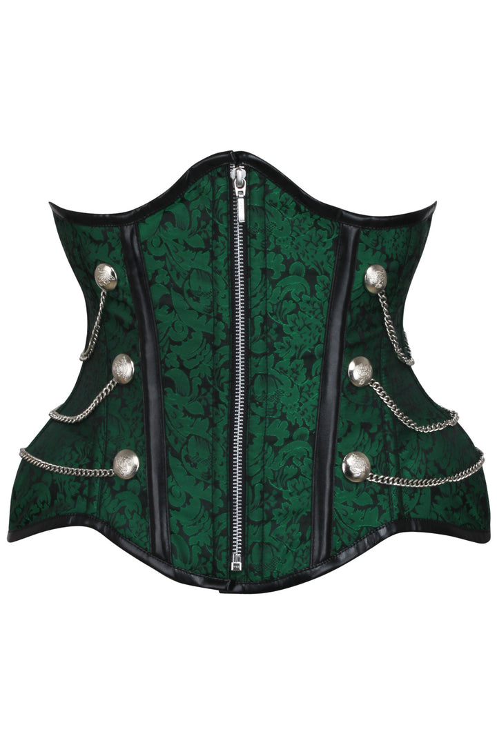 IVY Curvy Underbust Waist-Training Corset in Green Brocade - front view