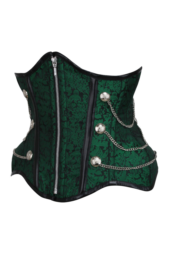 IVY Curvy Underbust Waist-Training Corset in Green Brocade - side view
