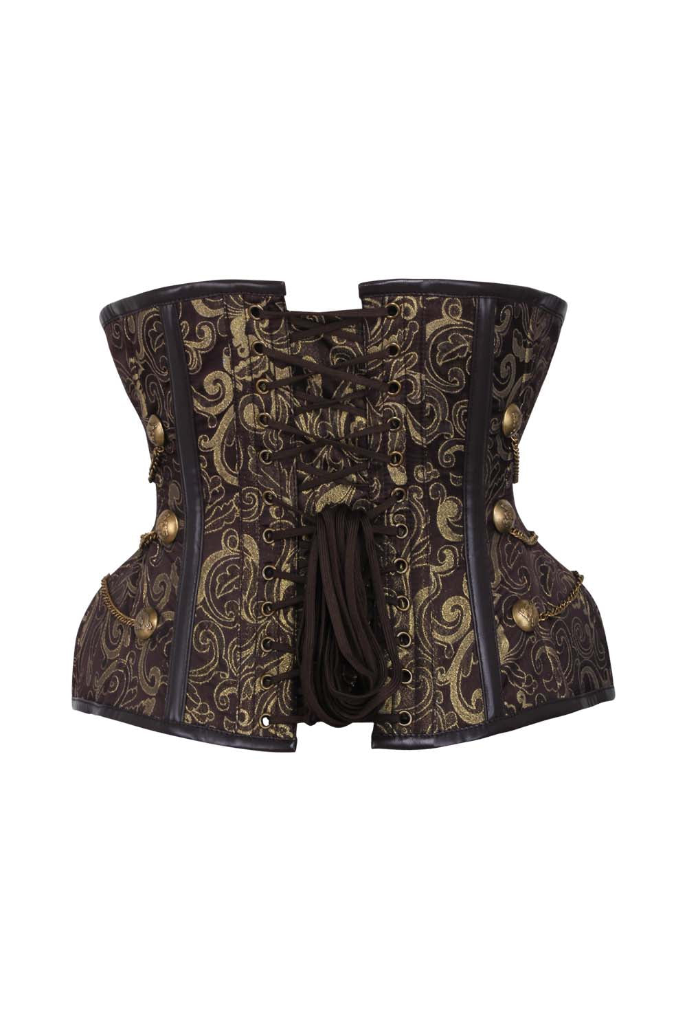 IVY Curvy Underbust Waist-Training Corset in Gold &amp; Coffee Brocade - back view
