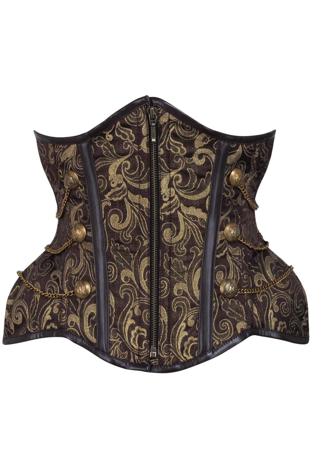IVY Curvy Underbust Waist-Training Corset in Gold &amp; Coffee Brocade - front view