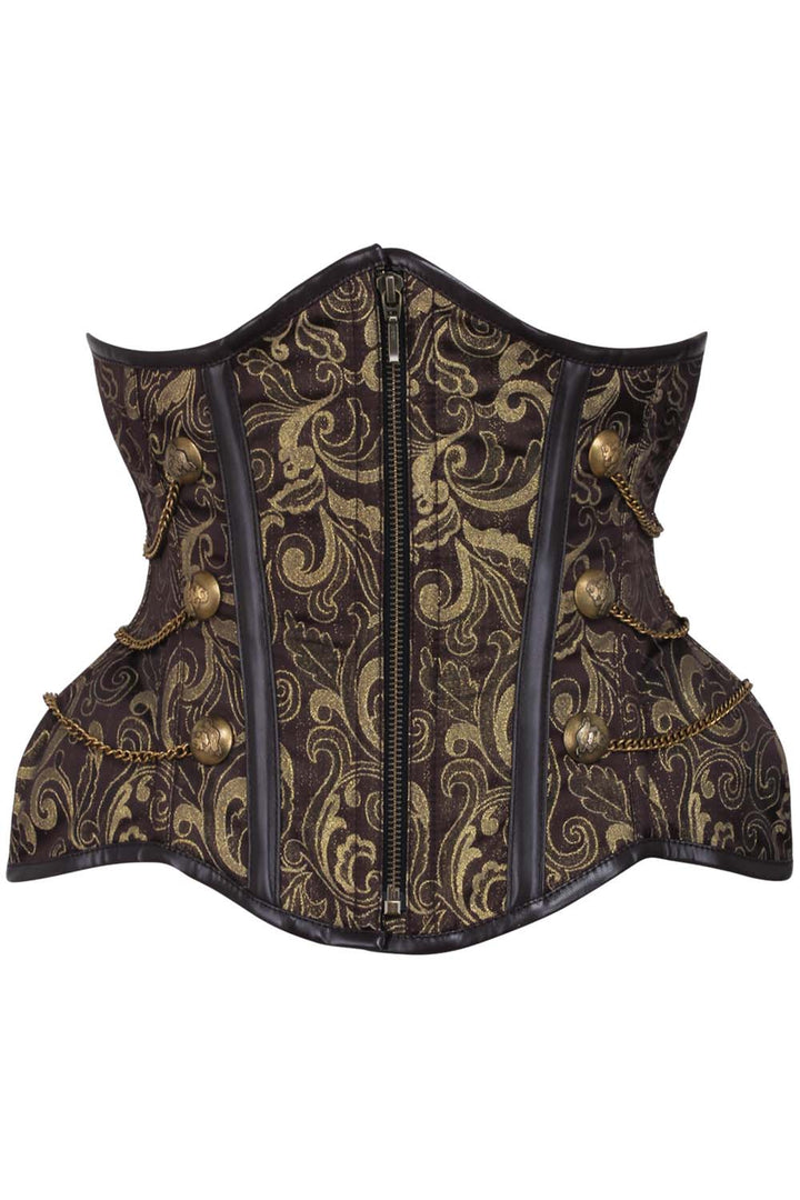 IVY Curvy Underbust Waist-Training Corset in Gold &amp; Coffee Brocade - front view