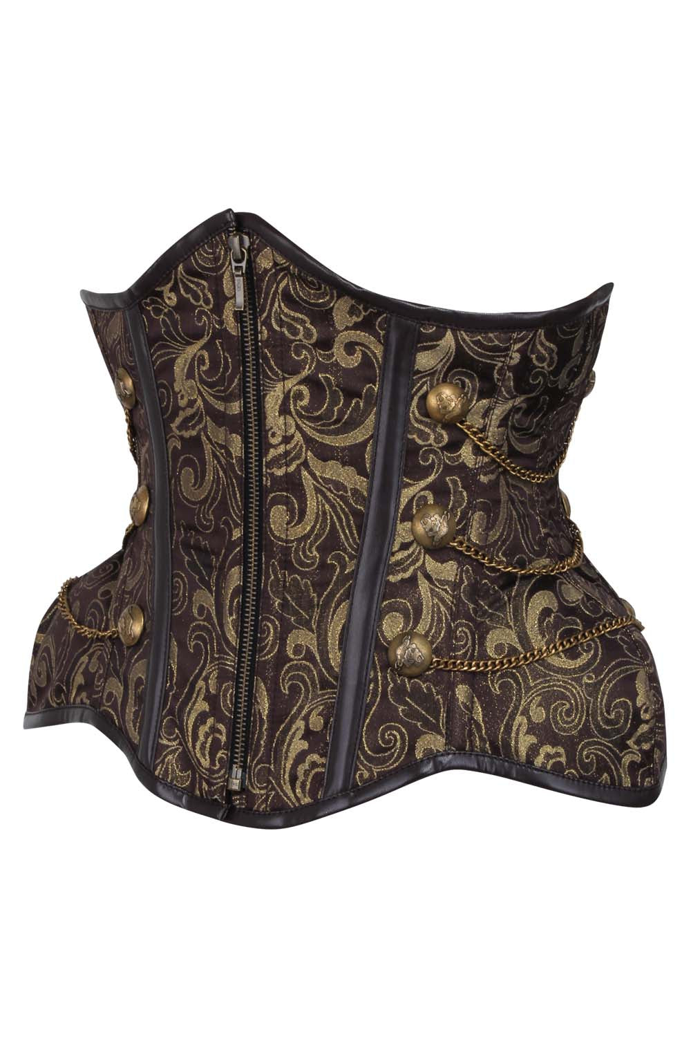 IVY Curvy Underbust Waist-Training Corset in Gold & Coffee Brocade - side view