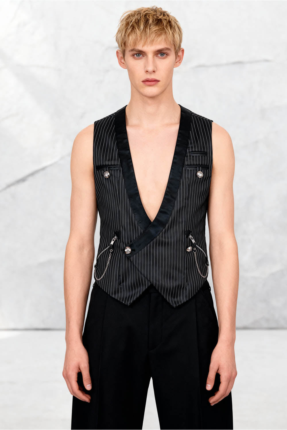 Conrad double-breasted black men's waistcoat, full front view