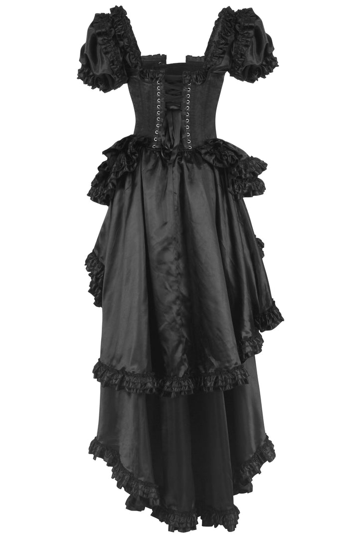 Shalaya Rococo Black Satin Frill Corset Dress - view 3 | LUXE NOIR
