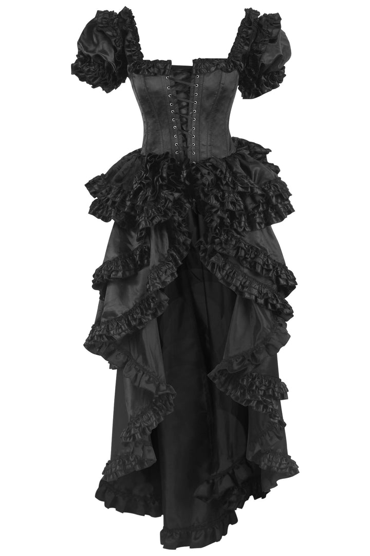 Shalaya Rococo Black Satin Frill Corset Dress | LUXE NOIR