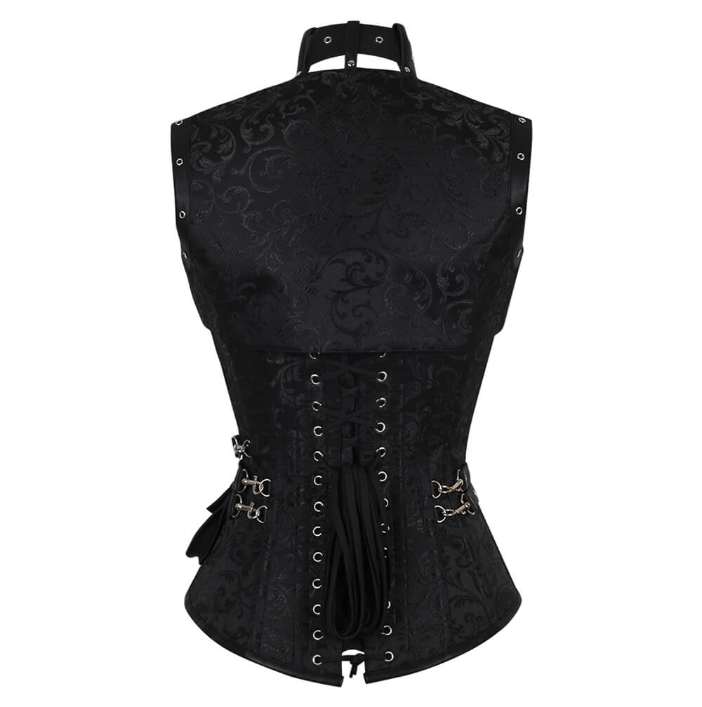 Aiolos Black Brocade Steampunk Overbust Corset