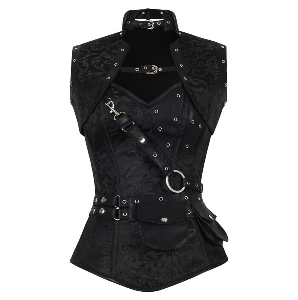 Aiolos Black Brocade Steampunk Overbust Corset