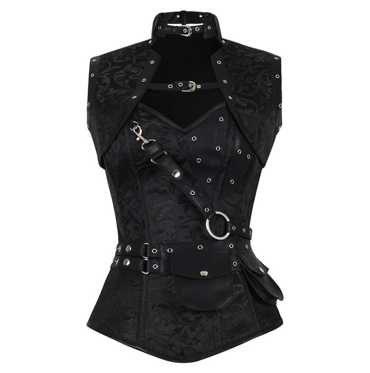 Aiolos Black Brocade Steampunk Overbust Corset