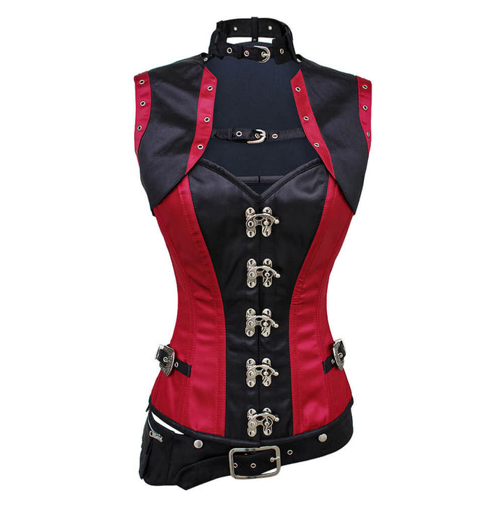 Karleigh Steampunk Satin Corset with Shrug and Pouch Belt