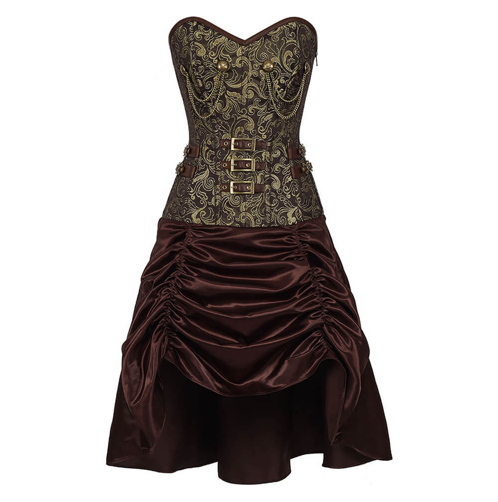 Abhainn Steampunk Gold Brocade Corset Dress