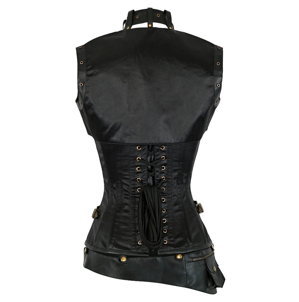 Lucette Steampunk Black Satin Corset with Shrug