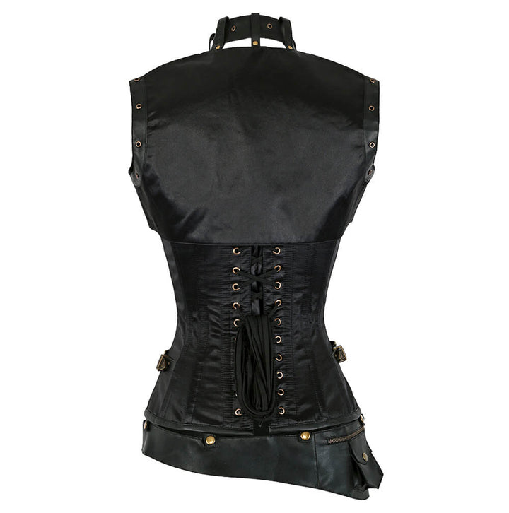 Lucette Steampunk Black Satin Corset with Shrug