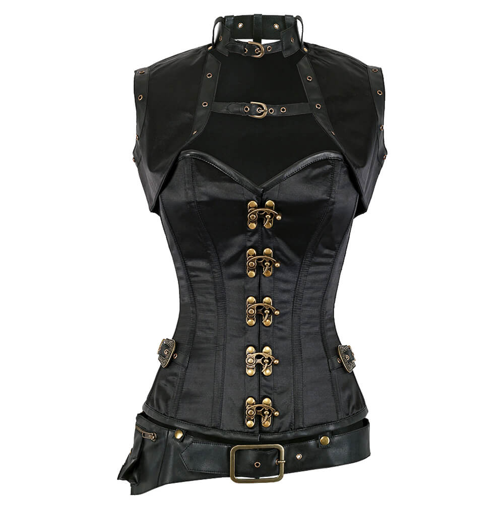 Lucette Steampunk Black Satin Corset with Shrug