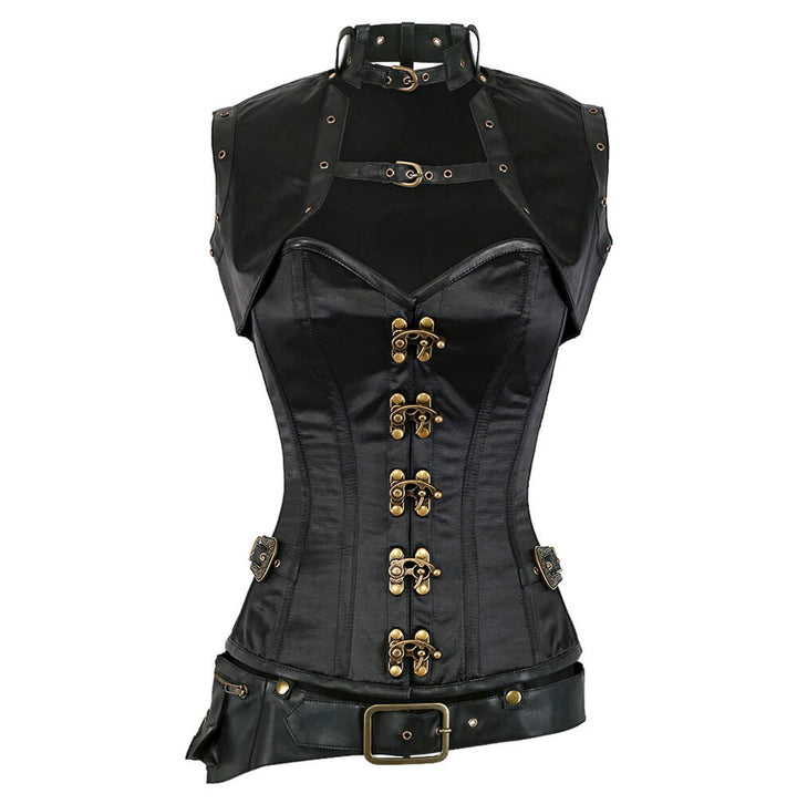 Lucette Steampunk Black Satin Corset with Shrug