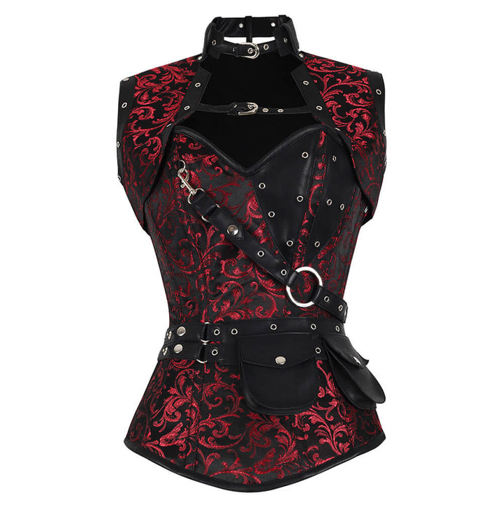Pierce Maroon Brocade Steampunk Overbust Corset