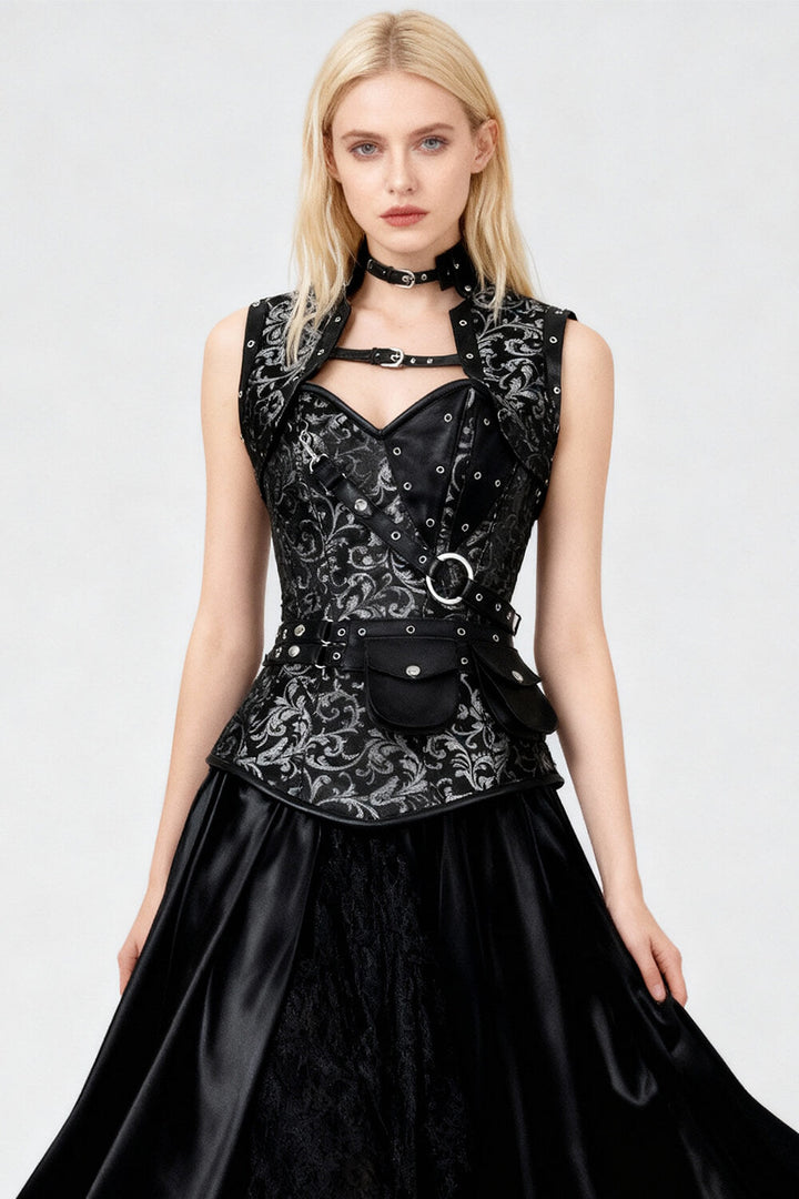 Harpinna Steampunk Silver Overbust Corset with Shrug