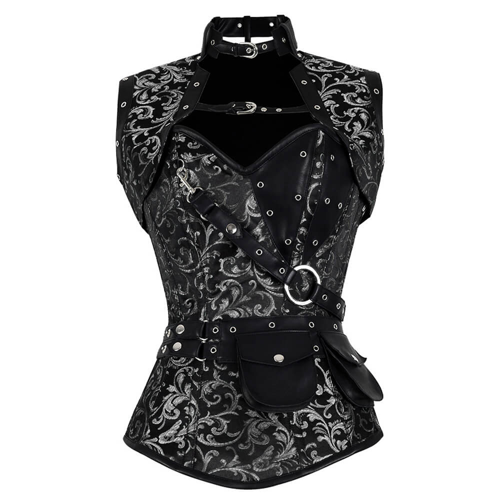 Harpinna Steampunk Silver Overbust Corset with Shrug