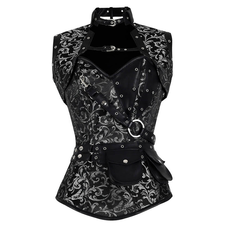 Harpinna Steampunk Silver Overbust Corset with Shrug