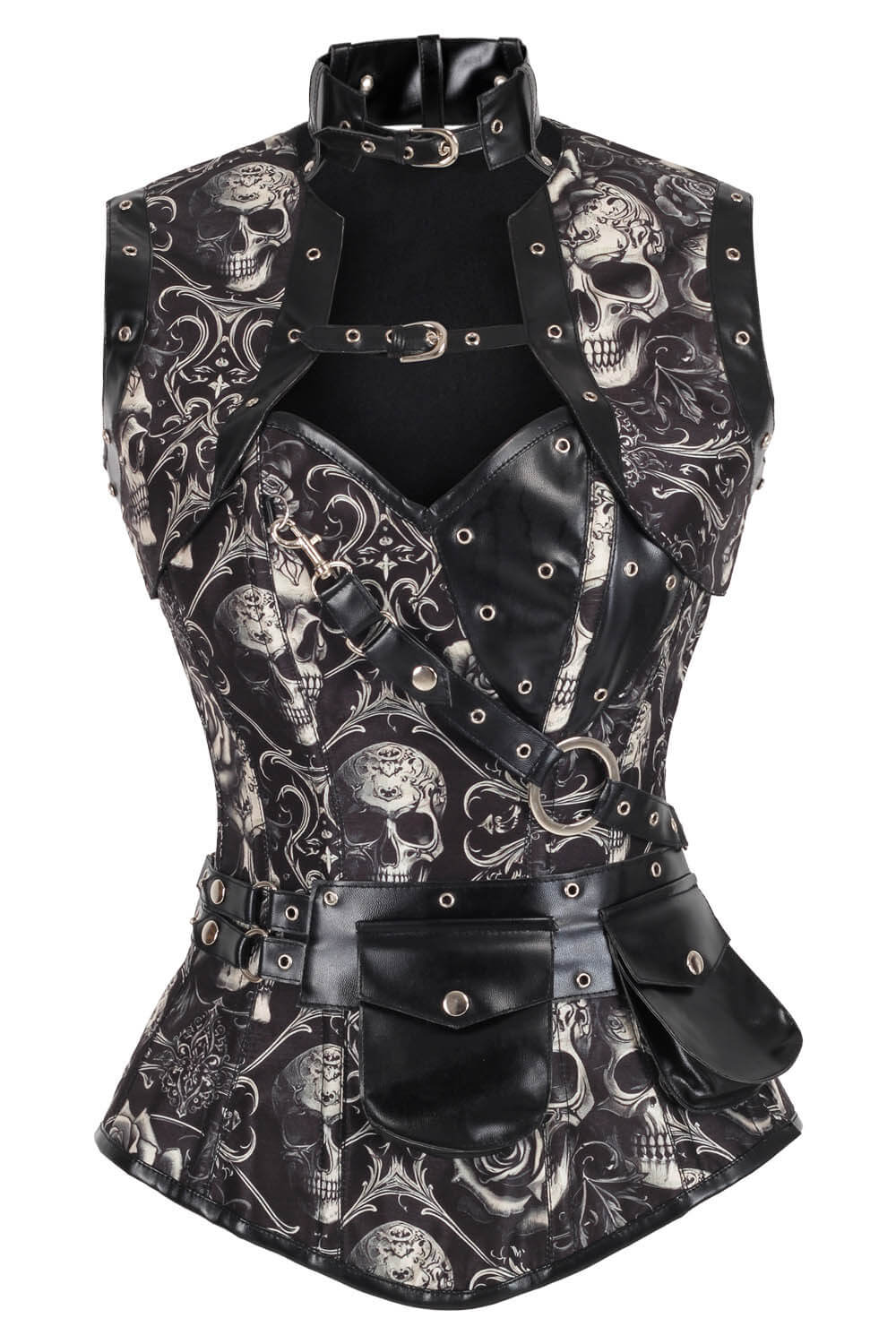 Kionah Skull Baroque Scrollwork Overbust Corset