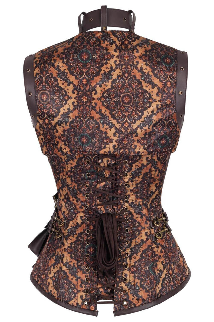 Earlene Steampunk Compass Print Overbust Corset