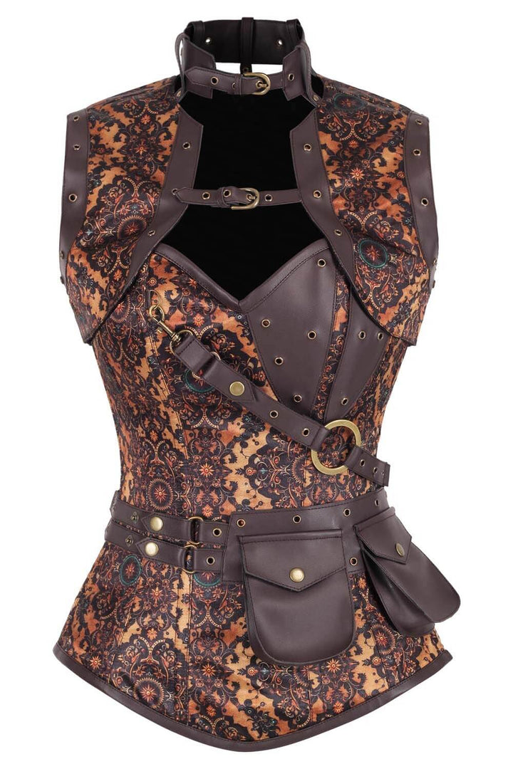 Earlene Steampunk Compass Print Overbust Corset