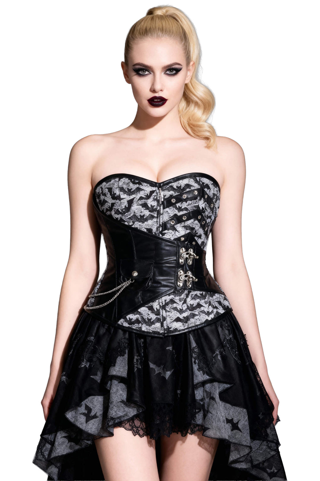 Lynzy Abstract Bat Print Overbust Corset