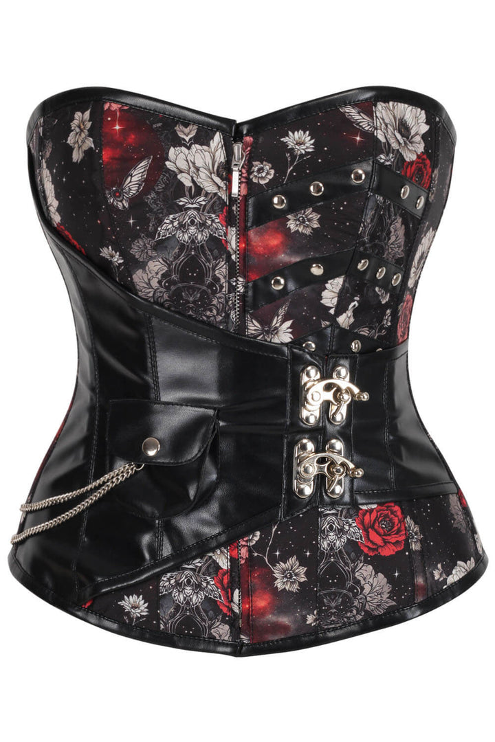 Kioko Butterfly With Red Rose Overbust Corset