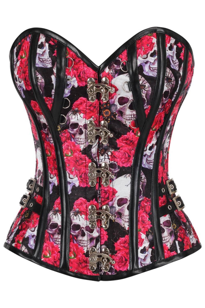 Delyn Skull With Red Rose Overbust Corset