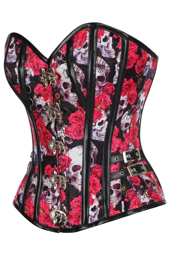 Delyn Skull With Red Rose Overbust Corset