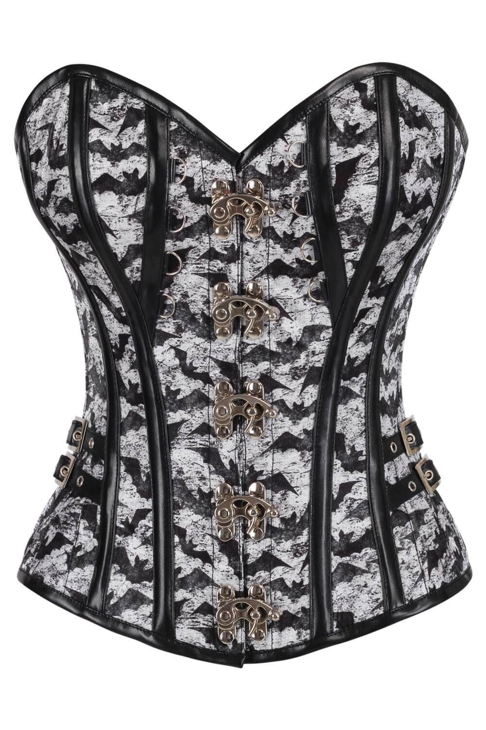 Shirlee Gothic Inspired Bat Print Overbust Corset