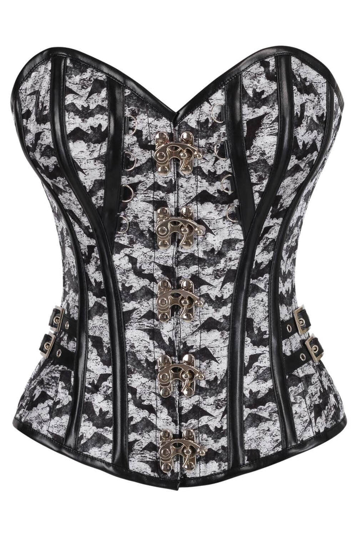 Shirlee Gothic Inspired Bat Print Overbust Corset