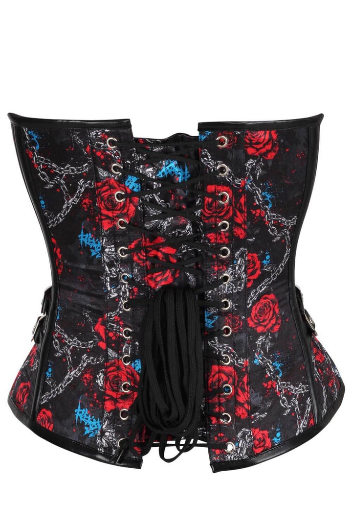 Shaneka Red Rose With Metallic Chain Overbust Corset