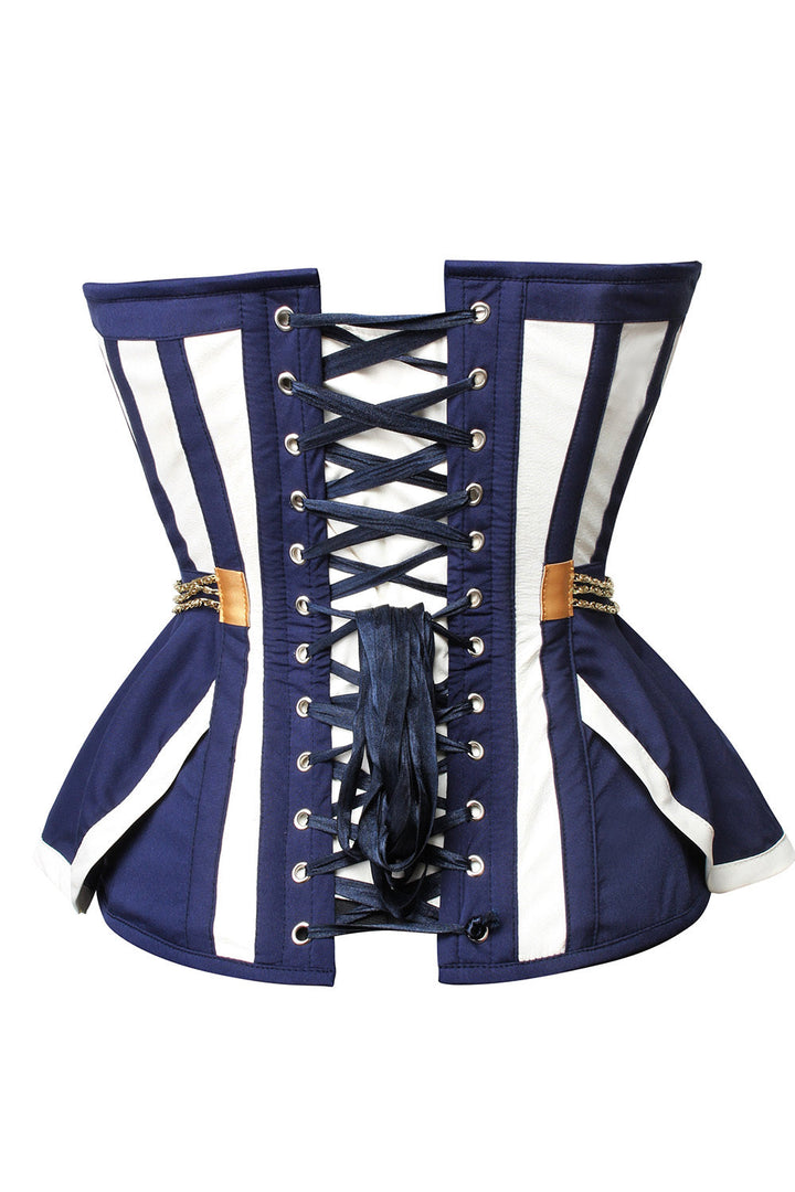 Brandice Navy Blue &amp; White Panelled Peplum Corset