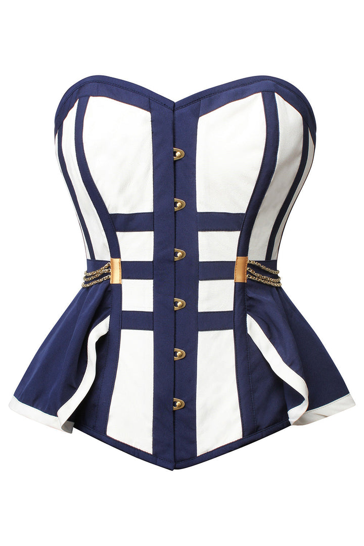 Brandice Navy Blue &amp; White Panelled Peplum Corset