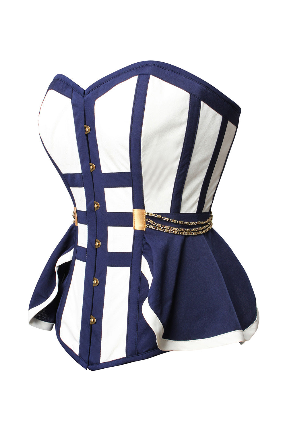 Brandice Navy Blue &amp; White Panelled Peplum Corset