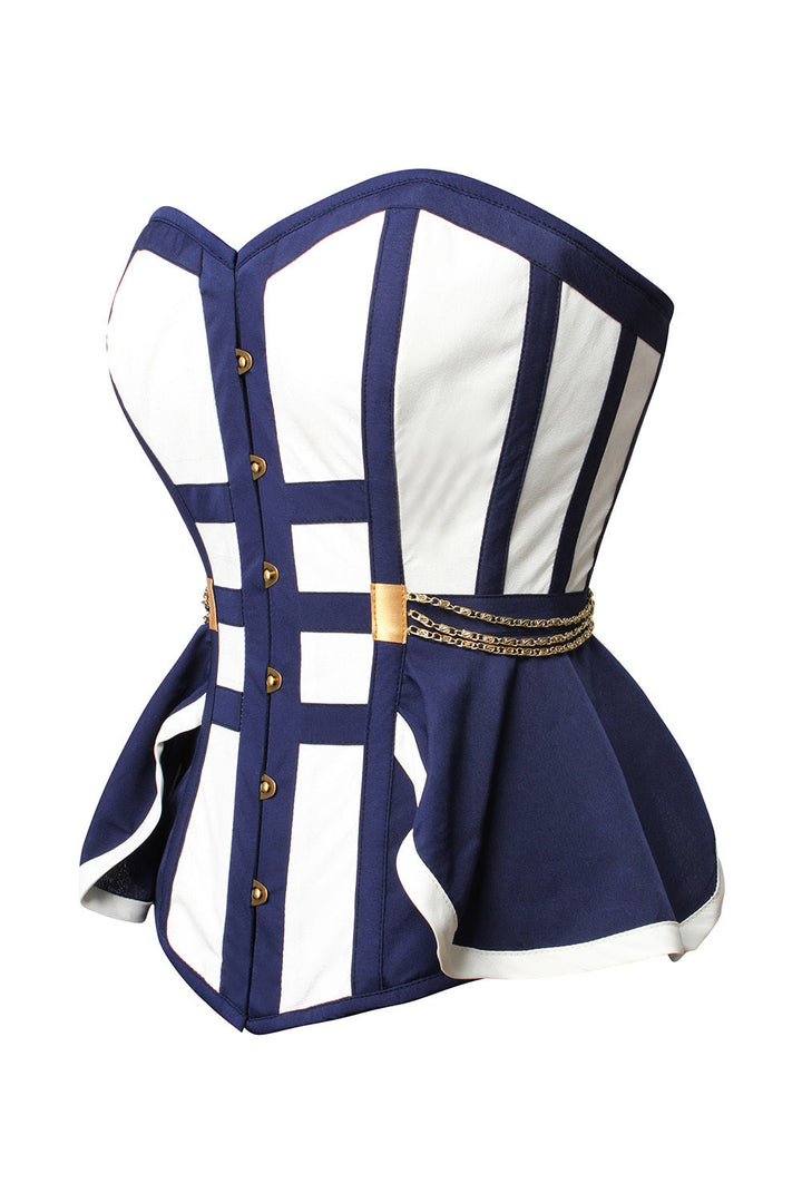 Brandice Navy Blue &amp; White Panelled Peplum Corset
