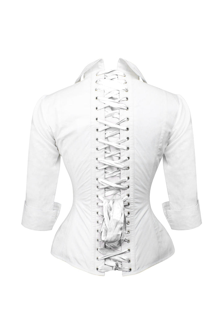 Shirlene Overbust White Cotton Corset Shirt