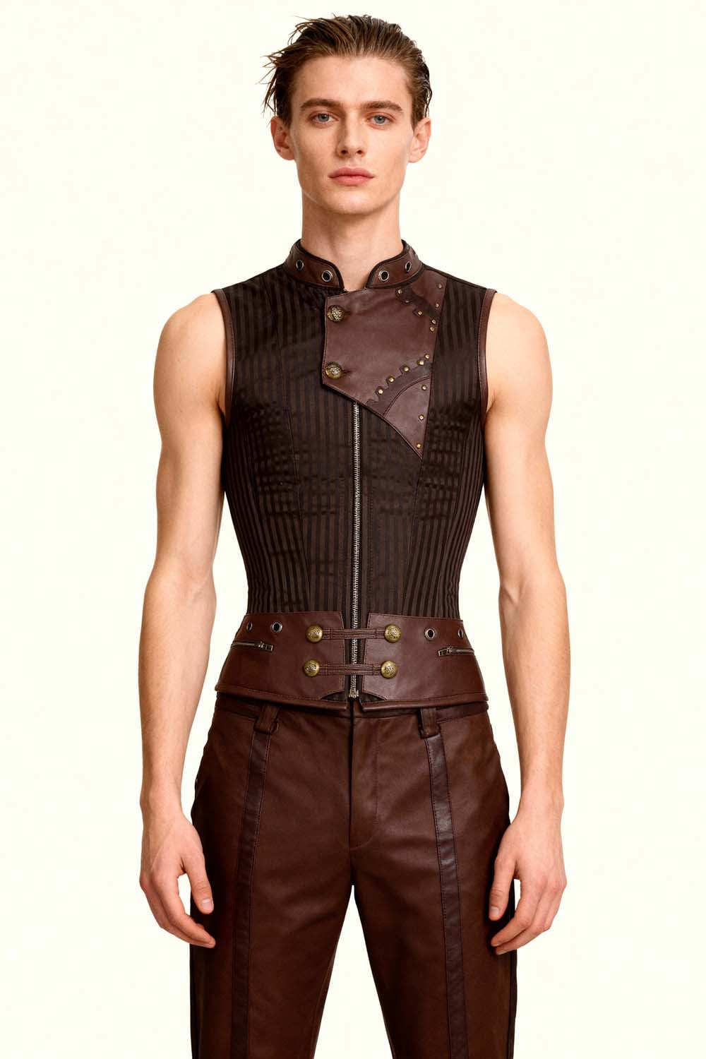Detlef men's steampunk overchest corset in brocade, front view | LUXE NOIR